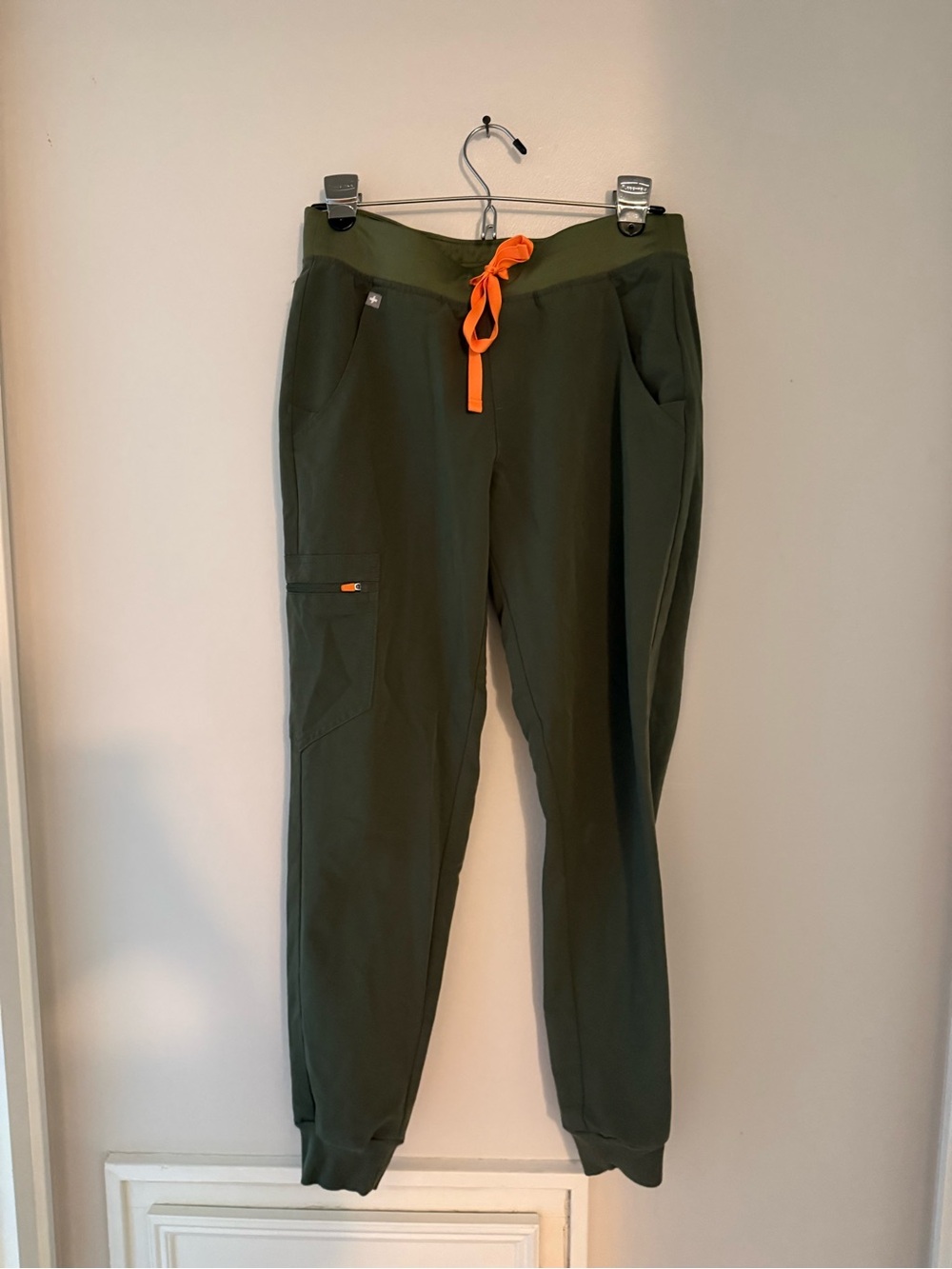 Figs Olive Green Jogger Scrub Pants with Orange Drawstring